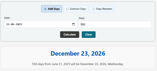 Days Calculator Screenshot